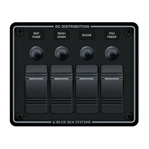 4-Pos IP66 Waterproof Horizontal C/B Panel Blue Sea Black