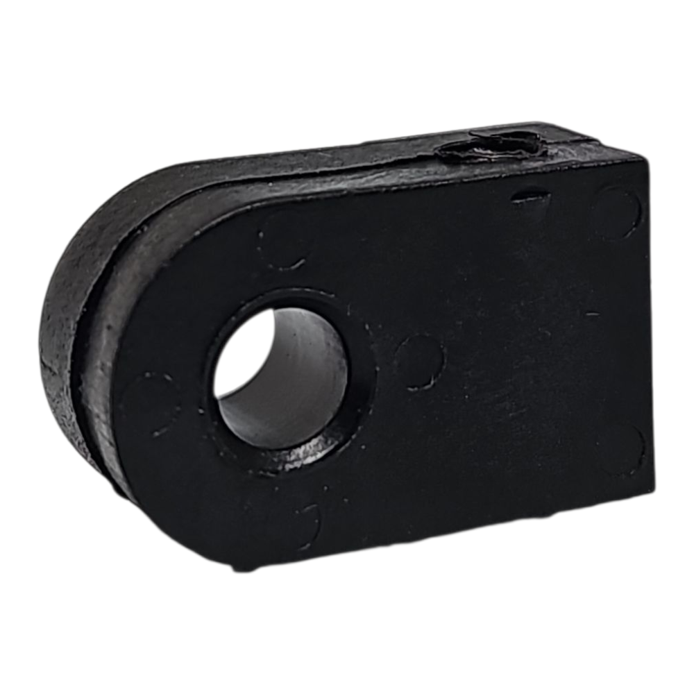 Black rubber grommet on a white background