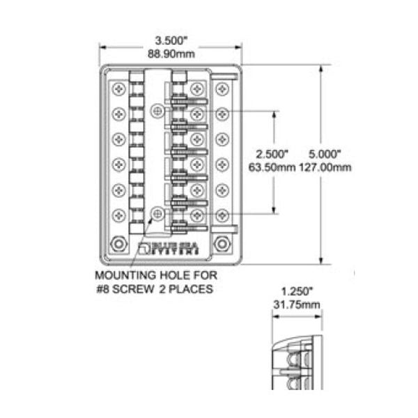 Fuse Block 6 Circuit+Ground 3AG, Blue Sea
