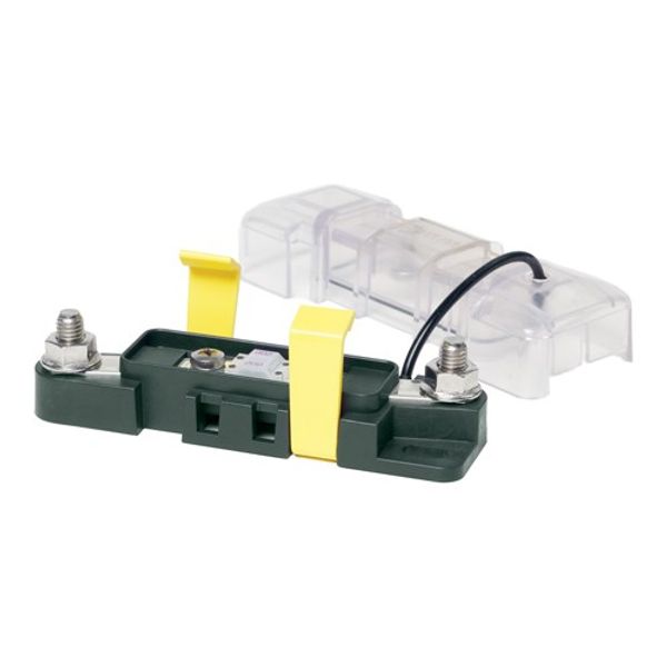 Ignition protected for installation aboard gasoline or diesel powered boats. - Sealed cover protects fuses from the harsh marine environment. - Insulating cover satisfies ABYC/USCG insulation requirements. - Cover breakouts allow wire access in any direction. - 200A maximum with 2/0 cable. - Fuse sold separately.