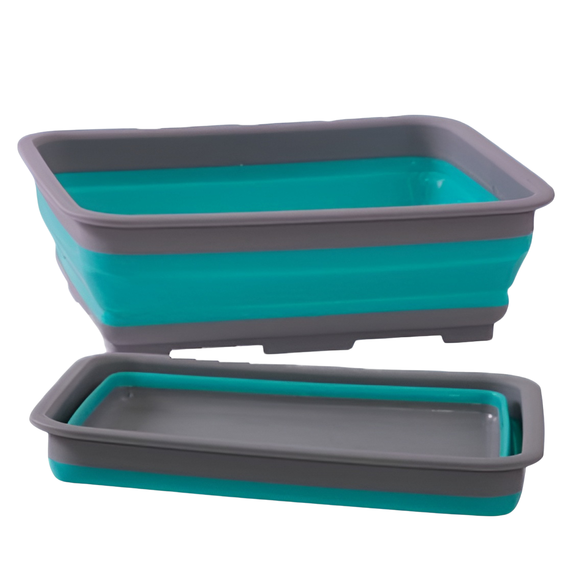 Two collapsible plastic trays, one larger and one smaller, with gray lids on a white background.
