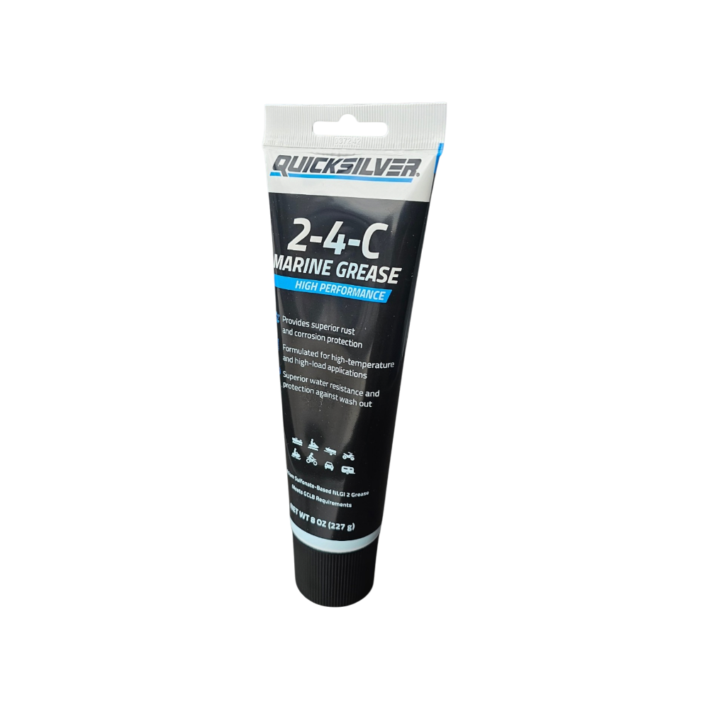 A tube of QuikSilver 2-4-C Marine Grease, 2 oz (57 g), shown on a solid white background.