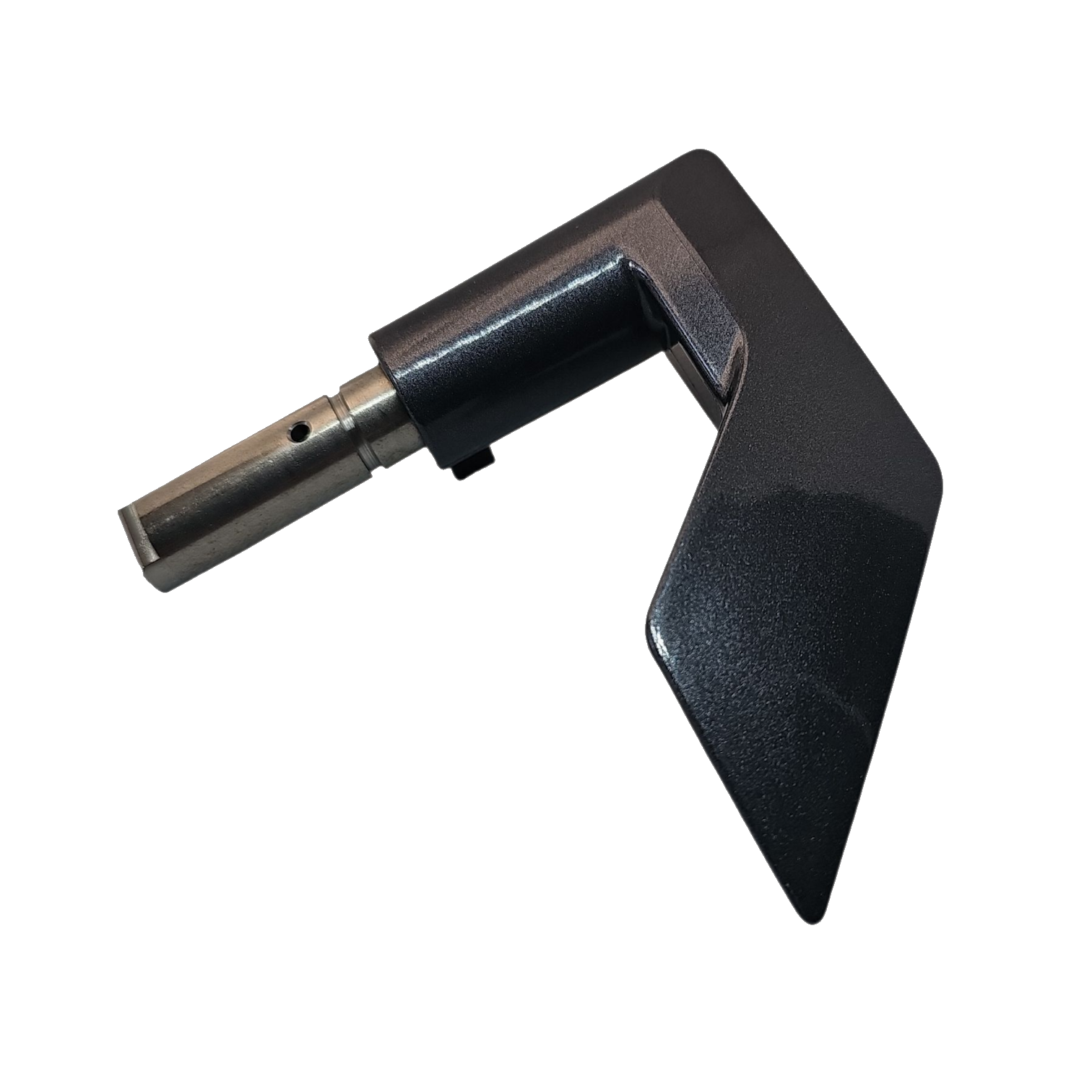Black metal tool with a pointed end on a white background