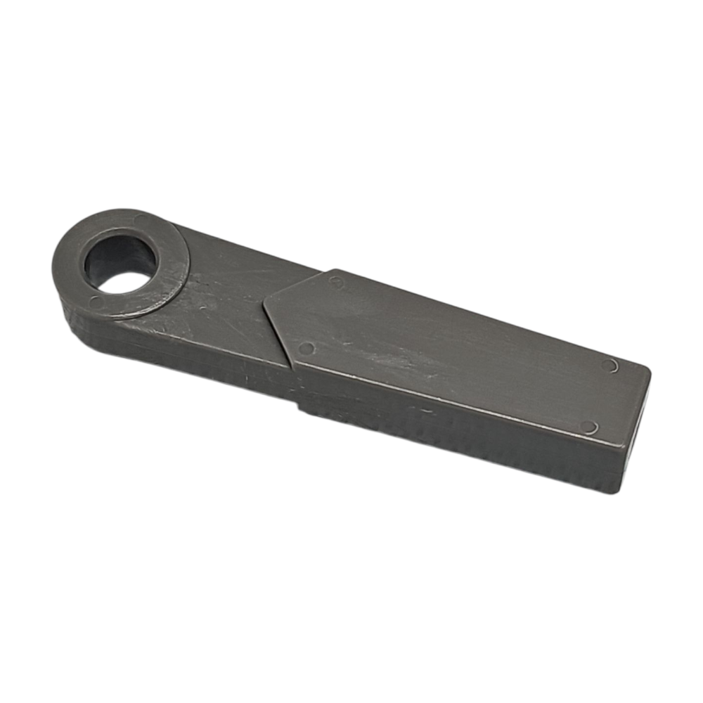 Metallic tool or component on a white background