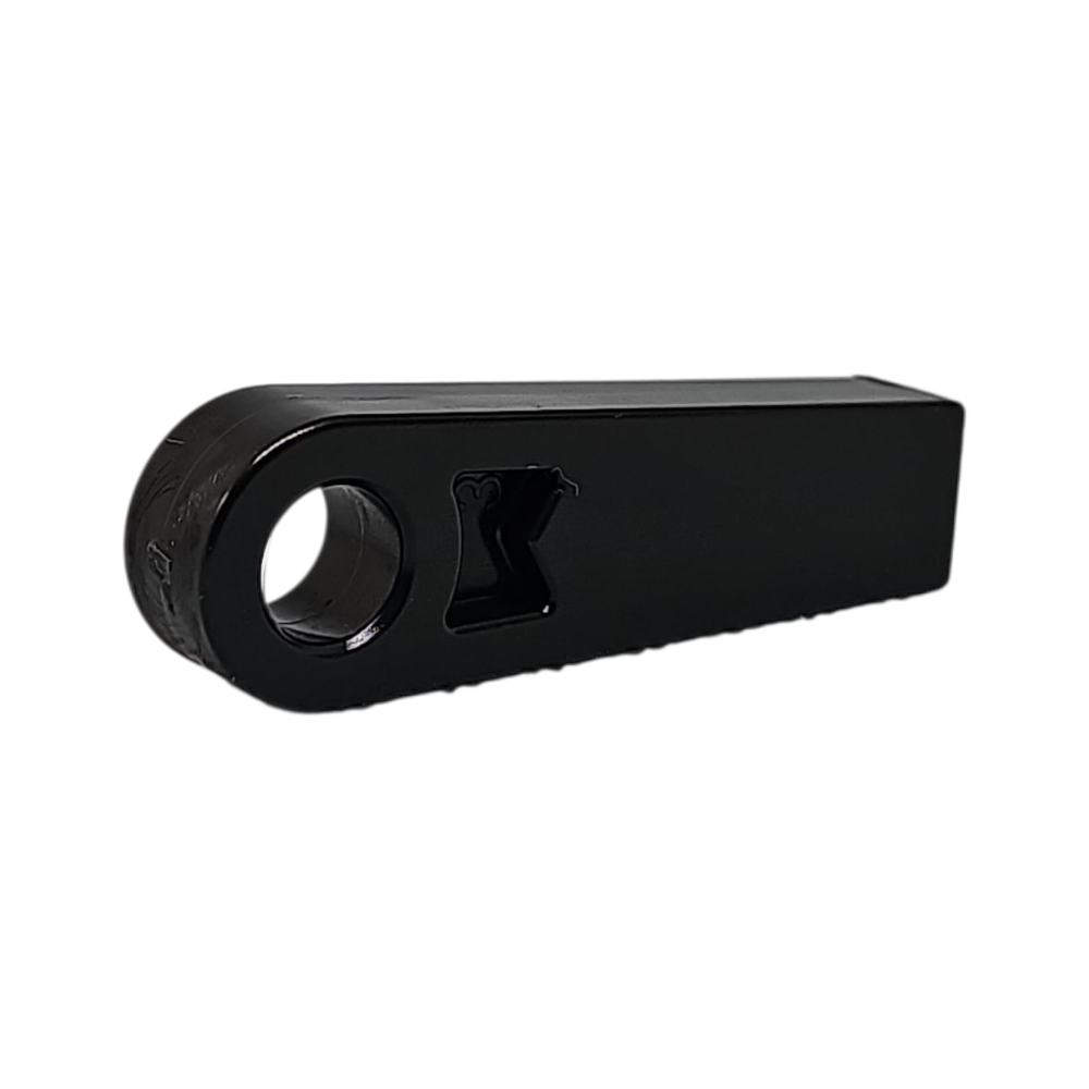 Black metal component on a white background