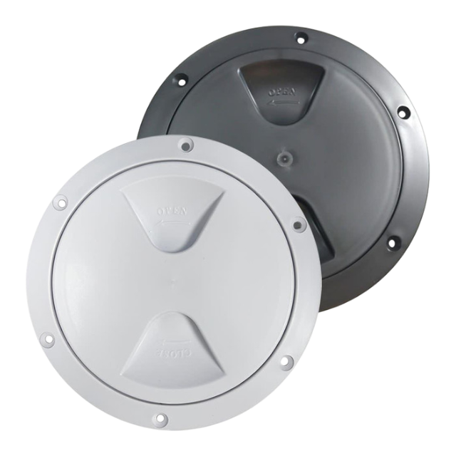 Two round covers, one gray and one white, on a white background.