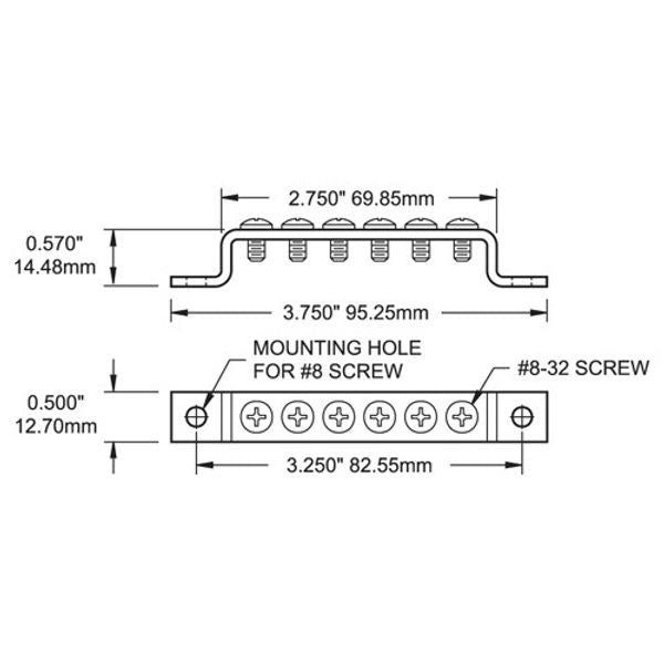 Grounding BusBar - 6 x 8-32 Screw