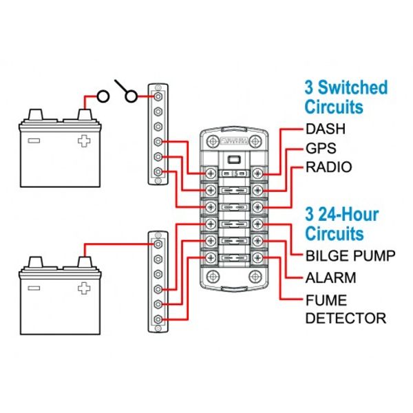 Fuse Block 6 Circuit with Cover, Blue Sea ST